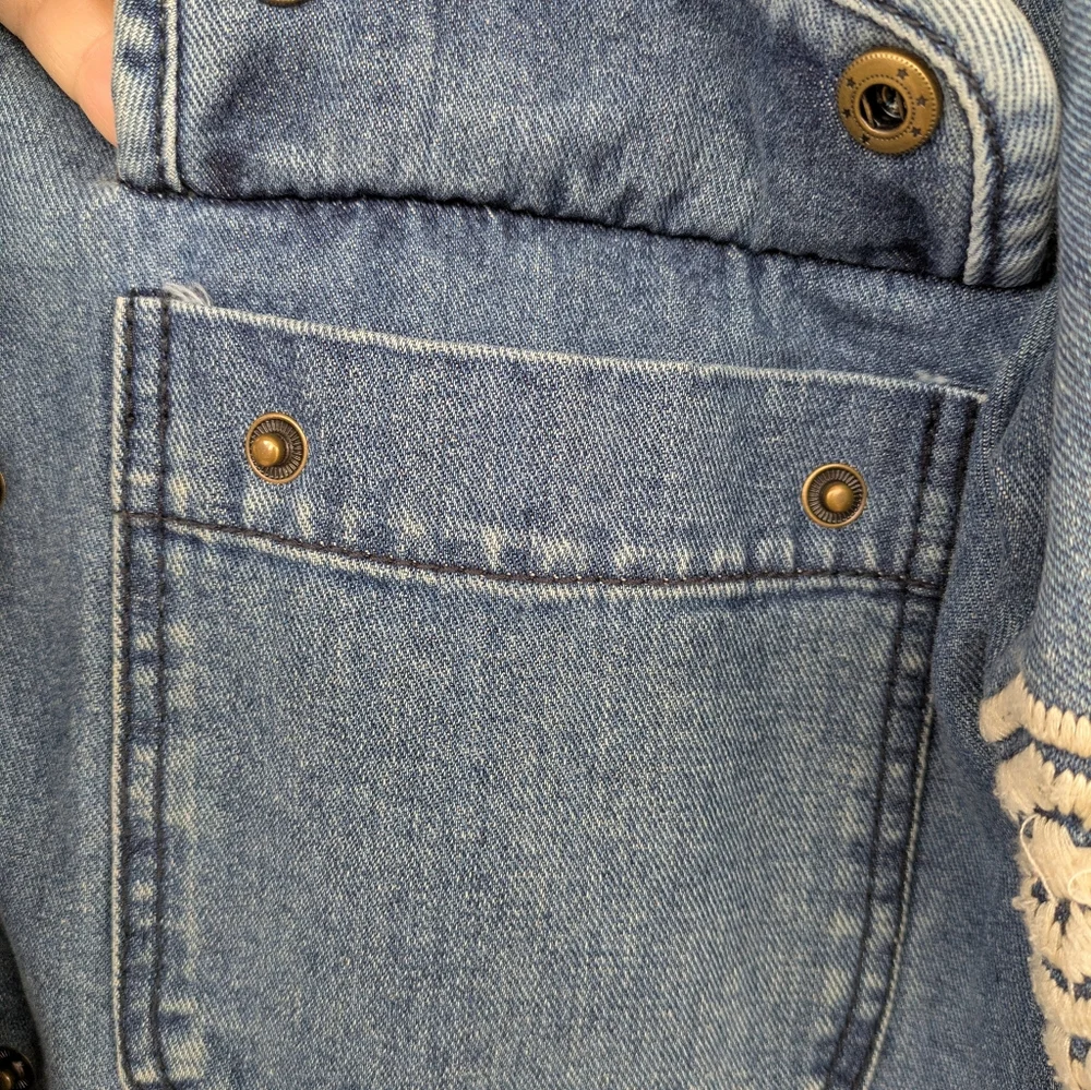 Rare Free People Rendered Denim Sherpa Jacket/Coat- Small ( Oversized) - Picture 8 of 12